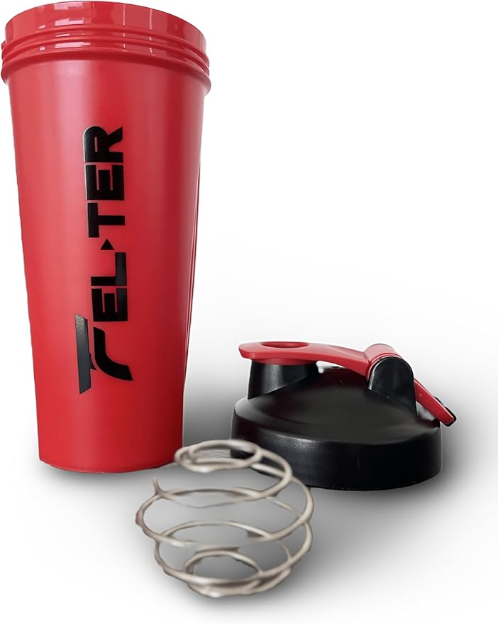 Protein Shaker Bottle – Shaker Bottle for Protein Mixes and Supplement Shakes, Protein Shaker Cup, Stainless Steel Shaker Ball Wire Whisk (Red, 24 - Ounce)