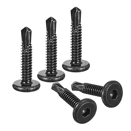 uxcell Hex Socket Self Tapping Screws, #10 x 1 410 Stainless Steel Sheet Metal Flat Head Drilling Screw 50pcs, Black