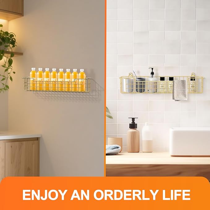 Spice Rack, 4-Pack Seasoning Organizer Wall Mount for Kitchen Storage Organization, Spice Holder Shelf Saving Space for Cabinet, RV, Pantry, Gold