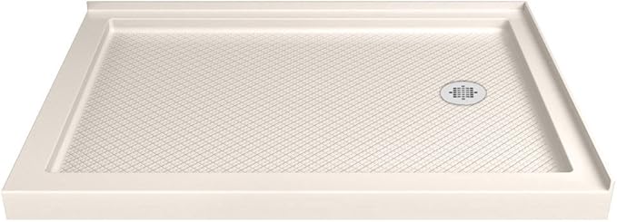 DreamLine SlimLine 34 in. D x 48 in. W x 2 3/4 in. H Right Drain Double Threshold Shower Base in Biscuit, DLT-1034482-22