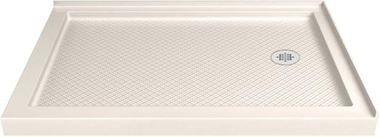 DreamLine SlimLine 36 in. D x 60 in. W x 2 3/4 in. H Right Drain Double Threshold Shower Base in Biscuit, DLT-1036602-22