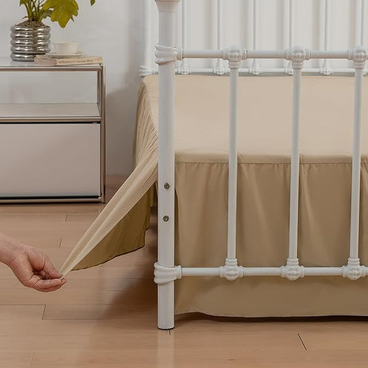 Bed Skirt Queen Size Ruffled Bed Skirts with Split Corners, 14 Inch Drop Dust Ruffle Bed Skirt with Platform - Queen, 14 Inch, Light Camel