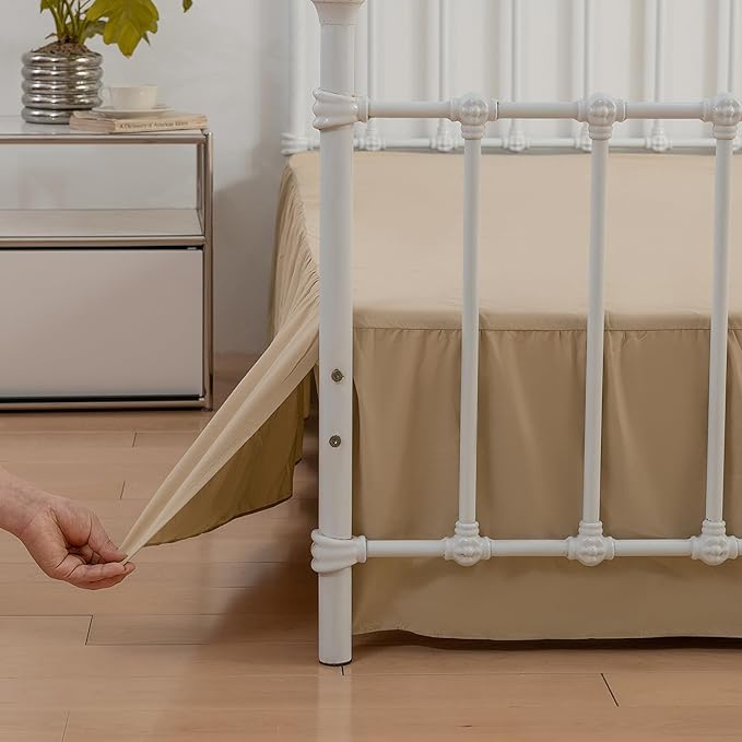 Bed Skirt Queen Size Ruffled Bed Skirts with Split Corners, 12 Inch Drop Dust Ruffle Bed Skirt with Platform - Queen, 12 Inch, Light Camel