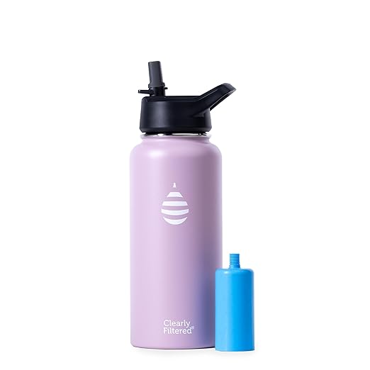 Clearly Filtered 32oz Water Bottle/Targets 220+ Contaminants/Double-Wall Insulated Stainless Steel Filtered Water Bottle BPA/BPS-Free Phthalate-Free Filters Fluoride Lead Chlorine (Pink)