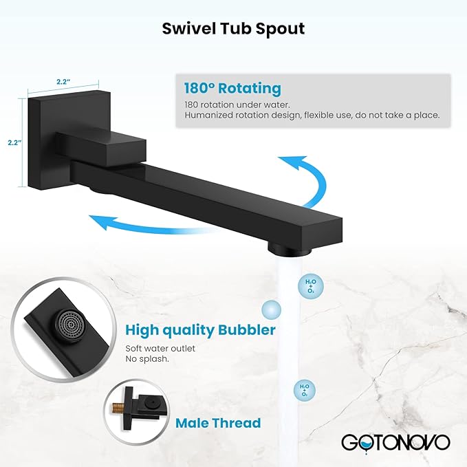 gotonovo Rainfall Tub Shower Faucet Set Bathroom Shower System with Tub Spout Wall Mount Square High Pressure Shower Fixtures with Handheld Sprayer Rough-In Valve 8'' Shower Head,Matte Black