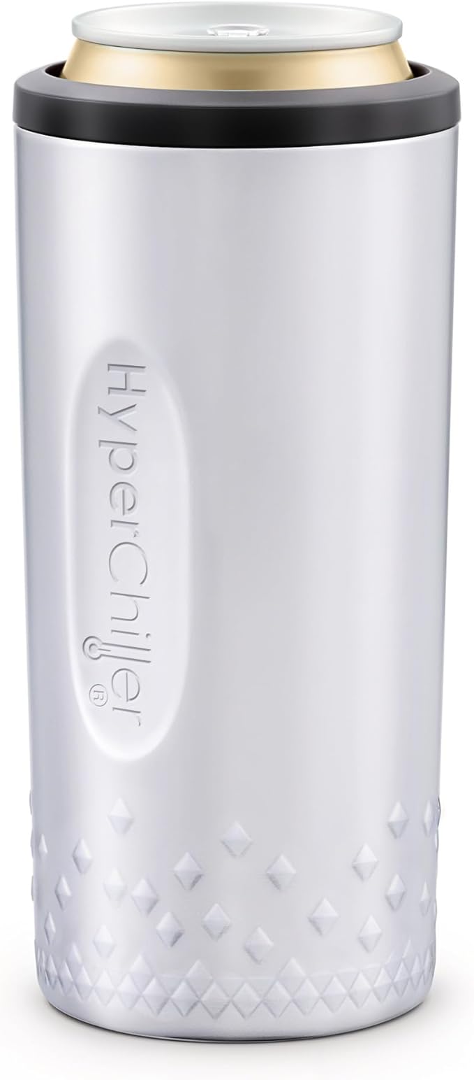 NEW HyperChiller SLIM HBC100SS, Dual Wall Vacuum Insulated, Slim Can Cooler, Beer, Soda, Energy Drinks, Seltzer, Wine Cooler, Fits All Standard 12 OZ Slim Cans, Cup Holder Friendly, Stainless Steel