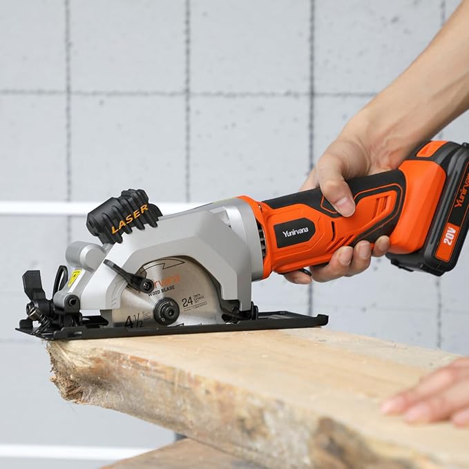 Mini Circular Saw, 20V 3400RPM Professional Cordless Circular Saw, Adjustable Angle and Depth,Max Cutting Depth 1-2/3"(90°), 1-1/8"(45°), Laser Guide, Rip Guide