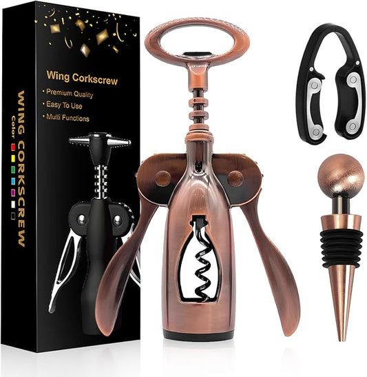 Wine Opener, Wing Corkscrew Wine Opener,Easy to Use, Sturdy Durable Manual Corkscrew (Bronze)