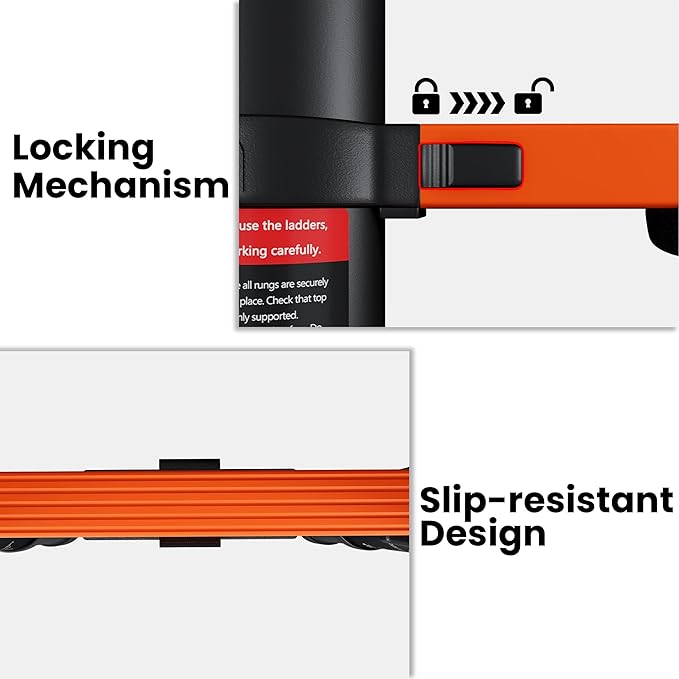 16.5 FT Telescoping Ladder with 11.8" Step Spacing, ANSI Certified, Type I Heavy Duty, 330lbs Max Capacity, Aluminum Extension Ladder for Home, Roof, RV; Orange