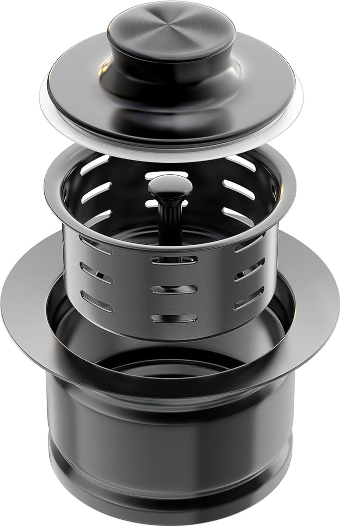 KONE Extended Garbage Disposal Flange with Strainer and Stopper, Deep 304 Stainless Steel Kitchen Sink Flange for 3-1/2 Inch Standard Sink Drain, Convenient for Water Storage and Drainage Black