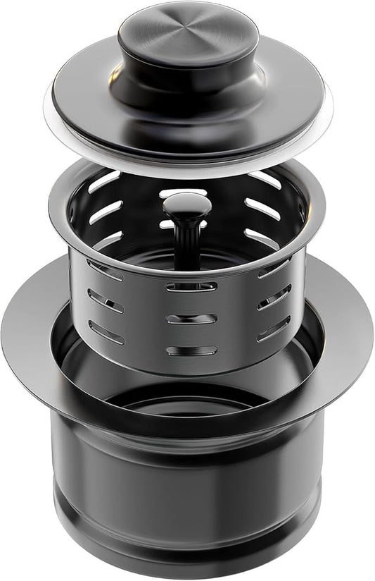 KONE Extended Garbage Disposal Flange with Strainer and Stopper, Deep 304 Stainless Steel Kitchen Sink Flange for 3-1/2 Inch Standard Sink Drain, Convenient for Water Storage and Drainage Black