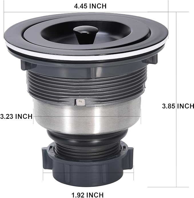 Kitchen Sink Drain 3-1/2 Inch Black Sink Drain Assembly Kit, Removable Deep Sink Strainer Basket with Sink Stopper/Sealing Lid for Home, Kitchen, Stainless Steel