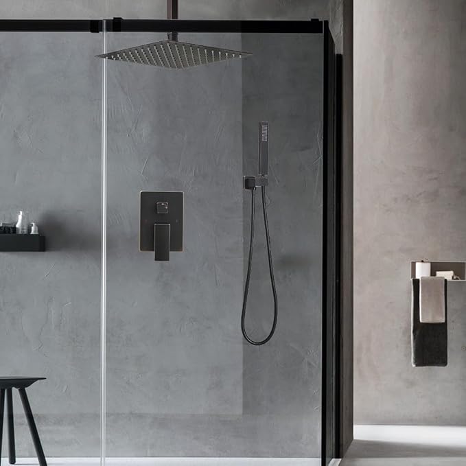 10 Inch Ceiling Mounted Shower System Rain Mixer Shower Combo Set Rainfall Shower Head System ‎Oil Rubbed Bronze Shower Faucet Rough-in Valve Body and Trim Included