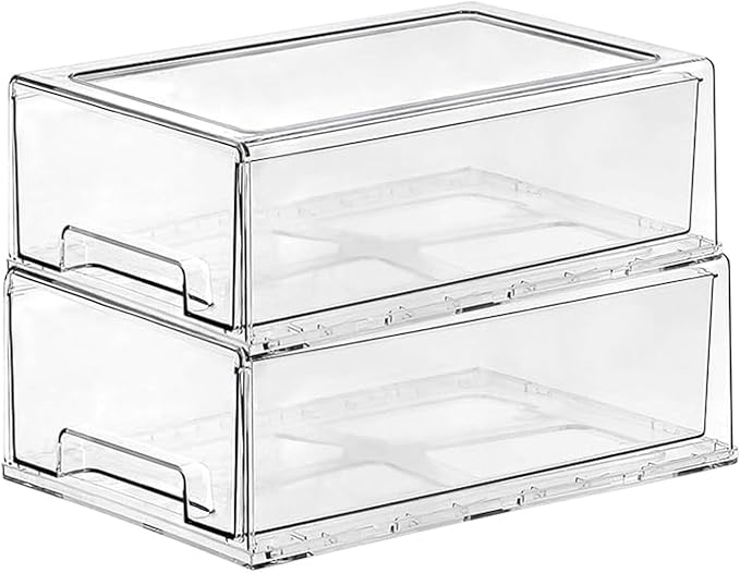 SIMPEXPE Stackable Storage Drawer, Clear Pull Out Plastic Food Fridge Organizer Bins for Home Office Pantry Shelf Organization