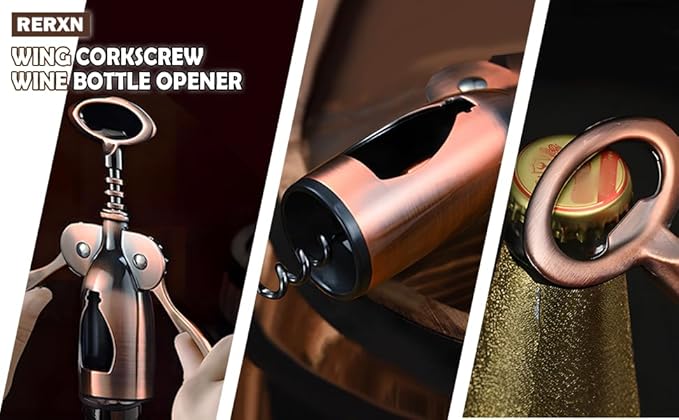 Wine Opener, Wing Corkscrew Wine Opener,Easy to Use, Sturdy Durable Manual Corkscrew (Bronze)