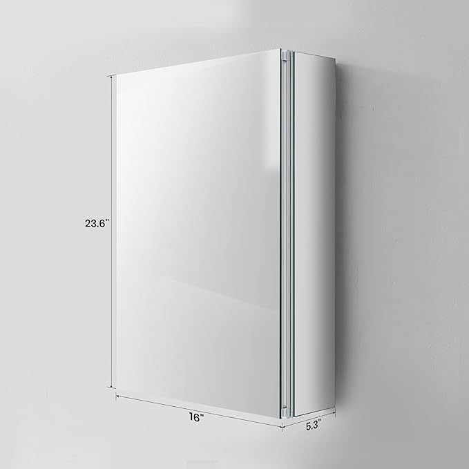 Medicine Cabinet with Mirror Door&Adjustable Shelves, Wall-Mounted Rectangular Medicine Cabinet Beveled Edge Frame, 16" x 23.6"x 5.3"