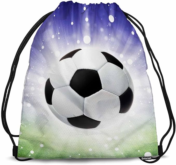 Football Draw String Back Bag Soccer Ball Brightmlight Green Stadium Purple Background Gym Backpack Basketball Bag Backpack 14x16.9 Inch