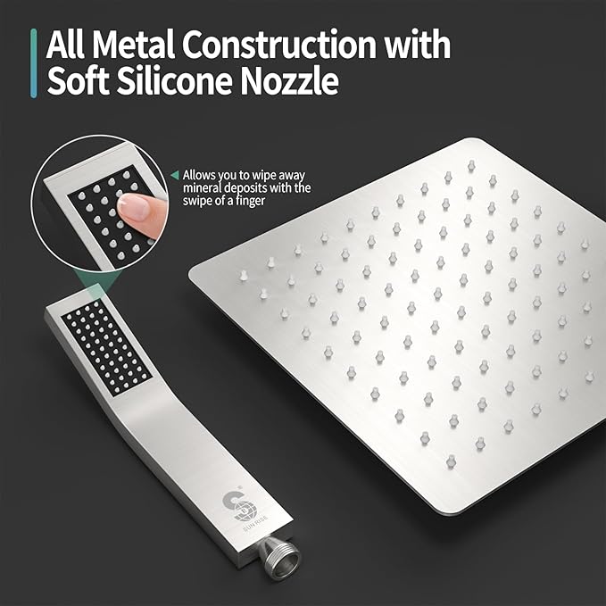 SR SUN RISE Shower Faucet Set - Shower Valve with 8 Inch Rainfall Shower Head and Handheld Shower - Wall Mounted Shower System with Rough In Valve and Shower Faucet Trim Repair Kits - Brushed Nickel