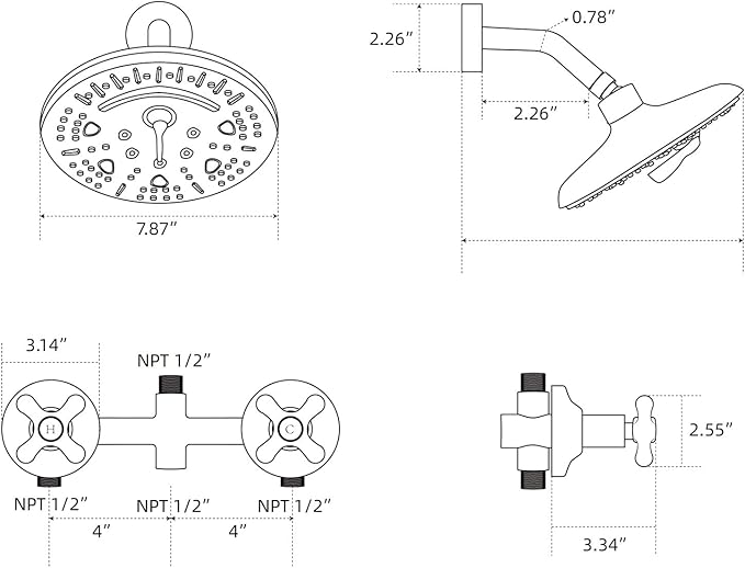PHASAT 2 Handle Shower Faucet,Bathtub Faucet Set,Tub and Shower Trim Kit with Rough-in Valve,Matte Black,PU4H07