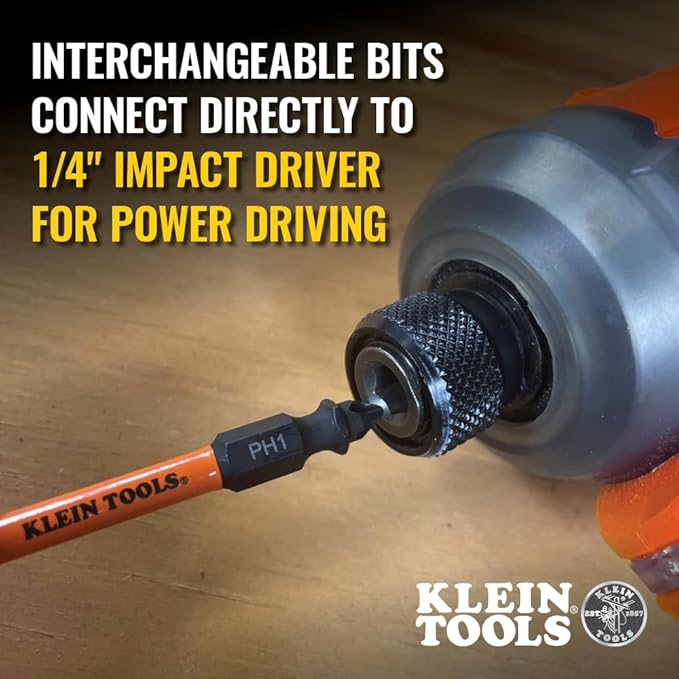 Klein Tools 32313HD 13-in-1 Multi-bit Ratcheting Screwdriver, Double-Ended Impact Bit Set, 12 Impact Driver Bits and 1/4-Inch Nut Driver