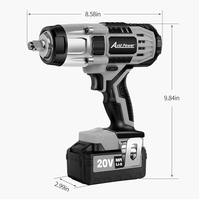 AVID POWER Impact Wrench 1/2” Drive w/Max Torque 330 ft-lbs (450N.m), 20V Cordless Impact Wrench w/ 3.0A Li-ion Battery, 4Pcs Drive Impact Sockets, Fast Charger, Tool Bag (Grey)