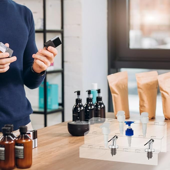 NBEADS 18-Hole 3-Tier Wine Bottle Stopper Display, 4.84x11.89x5.71 Inch Clear Acrylic Wine Bottle Stopper Display Stairs Inner 1.9cm/0.75 Wine Stopper Display Stand Rack for Countertop