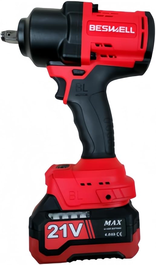 BESWELL® 1/2" High Torque Cordless Impact Wrench with Up to 885 Foot-Pounds of Real Max Loosen Power,4-Mode Speed Impact Driver,include 2X4.0AH 10C cells Battery,Charger,3pcs Deep Sockets &Carry Case