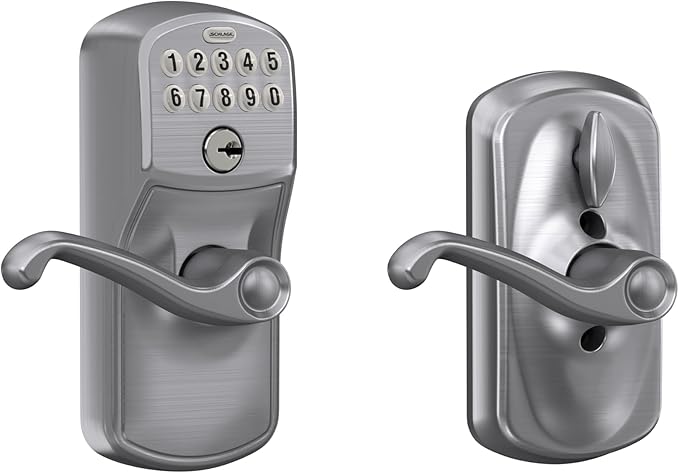 SCHLAGE FE595 PLY 626 FLA Plymouth Keypad Entry with Flex-Lock and Flair Style Levers, Brushed Chrome