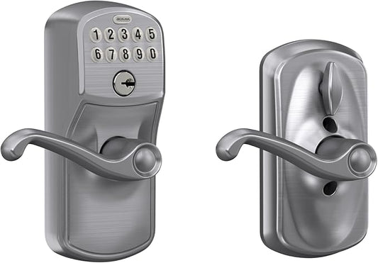 SCHLAGE FE595 PLY 626 FLA Plymouth Keypad Entry with Flex-Lock and Flair Style Levers, Brushed Chrome