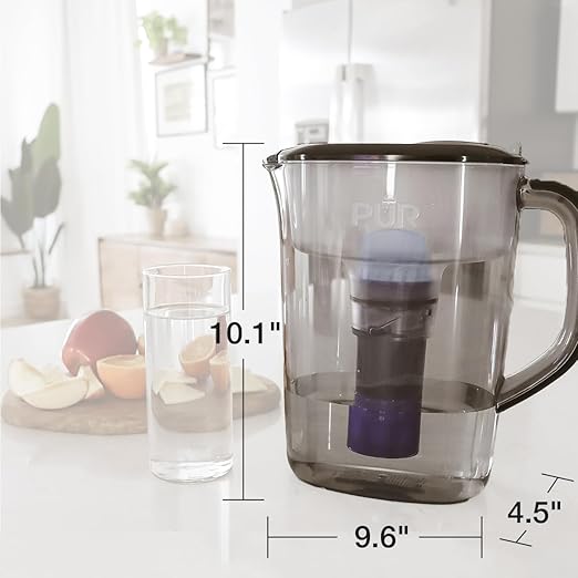 PUR 7-Cup Water Filter Pitcher with 1 Genuine PUR Filter, 3-in-1 Powerful Filtration, BPA Free, Dishwasher Safe, Smoke, PPT710BA