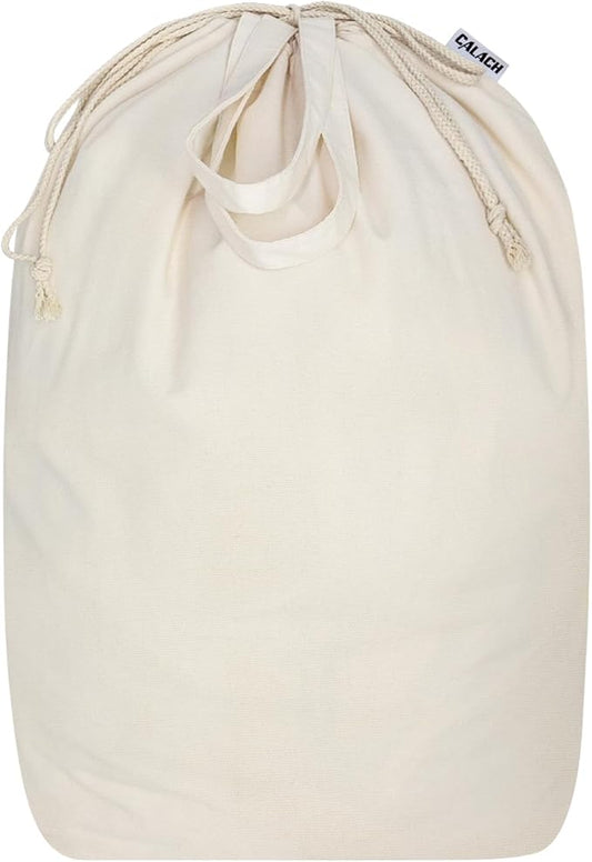 Canvas Laundry Bags 18x18in with Handles & Square Base, Extra Large Heavy Duty Laundry Basket Hamper Liner, Washable Drawstring Dirty Clothes Bag Canvas Storage Sack (Beige XL,1 Pack)