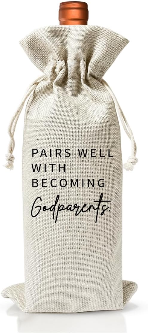 Godparents Poposal Gift, Wine Bag for Wine Bottle Gift, Becoming A Godparents, Baptism Decor, Pregnancy Announcement or Baby Announcement Gift for New Godparents, Baby Shower or Party Favor