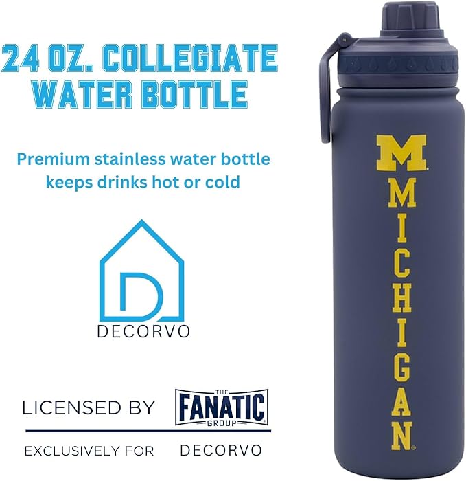 University of Michigan Water Bottle - Navy Double Walled Stainless Steel 24 oz Keeps Drinks Cold or Hot