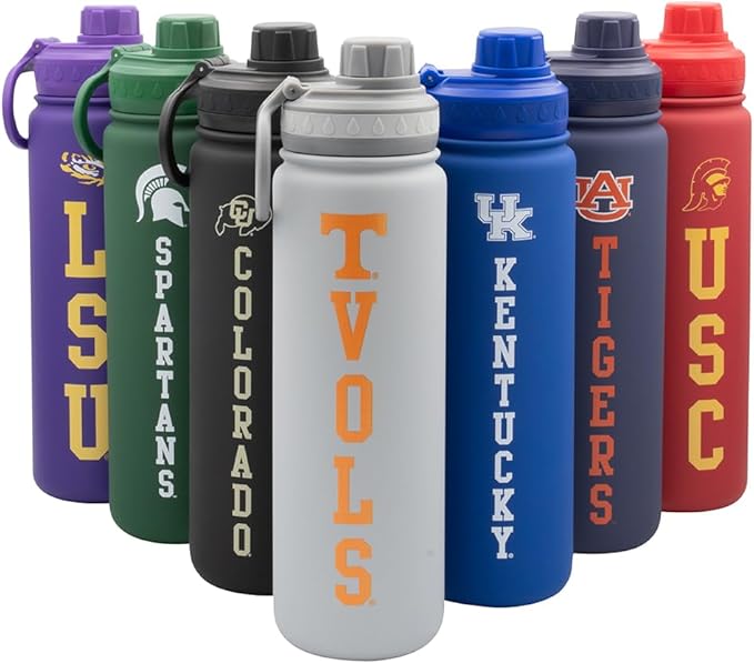 Tennessee Vols Water Bottle - Gray Double Walled Stainless Steel 24 oz Keeps Drinks Cold or Hot