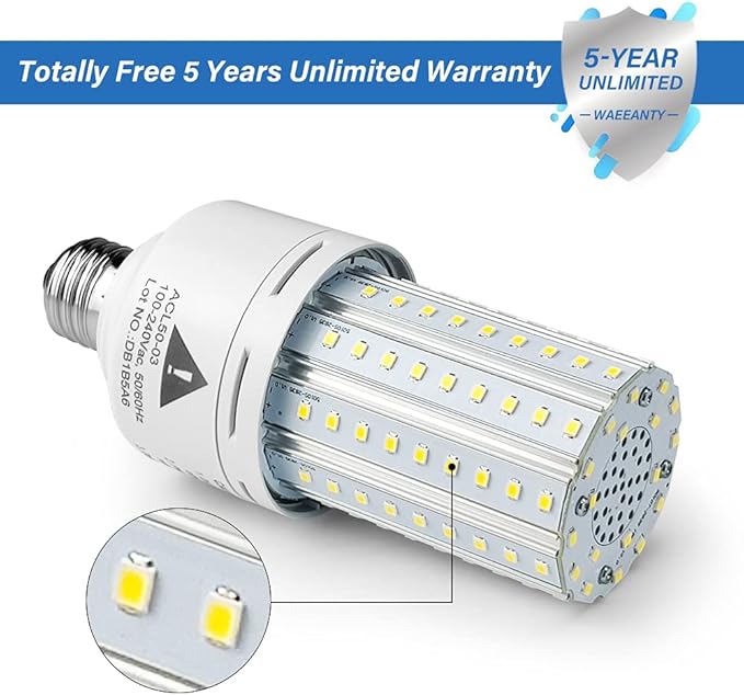 ZP 2-Pack Led Light Bulb 400W Equivalent 6250 Lumen 5000k Cool Daylight White E26/E27 Medium Base 50W Led Corn Light for Outdoor Indoor Lamp Area Garage Warehouse Workshop Street Backyard New Upgrade