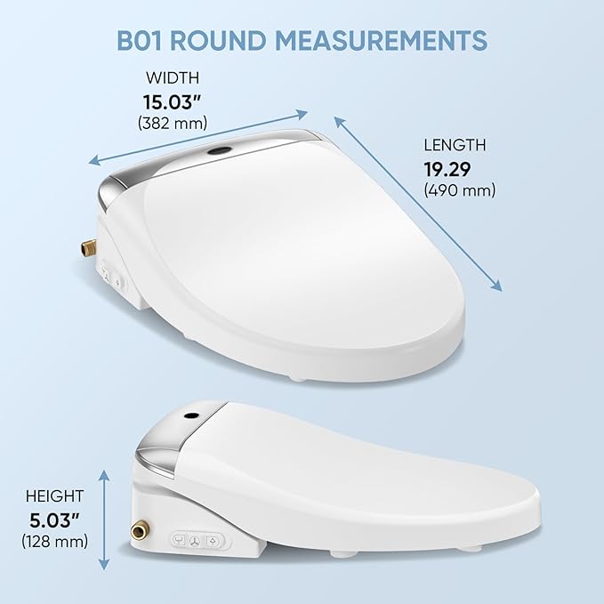 LEIVI Electric Bidet Toilet Seat with Wireless Remote and Side Panel, Multiple Spray Modes, Adjustable Heated Seat, Warm Water and Air Dryer, Auto LED Nightlight, Round