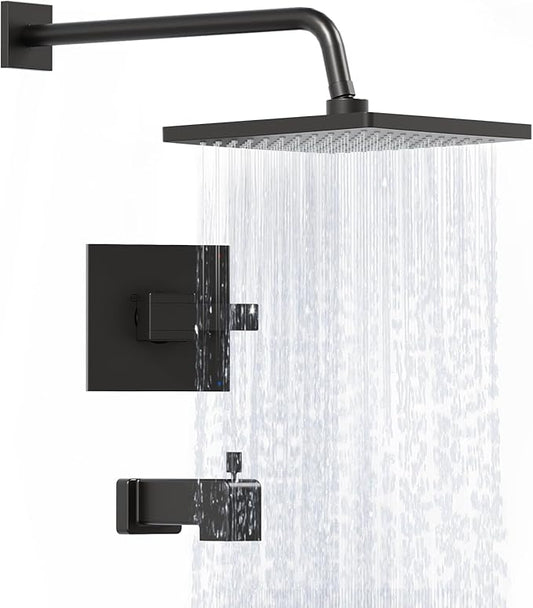 Replacement for Delta Faucet Shower Trim Kit 14 Series, Matte Black Bathtub Shower Faucet Set, 10-Inch Black Shower Head and 16-Inch Shower Arm Combo（Valve/Cartridge Not Included）
