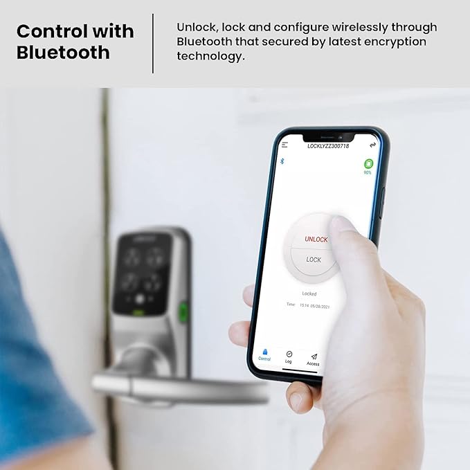 Lockly Secure Plus, Bluetooth Smart Door Lock, Keyless Entry Door Lock with Handle, PIN Genie® Keypad, 3D Biometric Fingerprint Sensor, Auto Lock