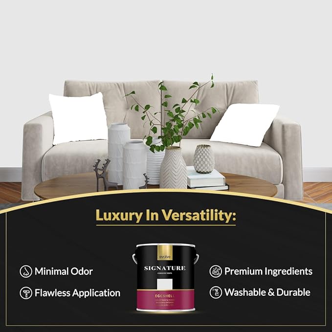 EVOLVE Signature Paint & Primer: Luxury Paint & Primer for Indoor & Outdoor Surfaces, Minimal Odor, Eggshell Sheen (Sonic Gray, 1 Gallon)