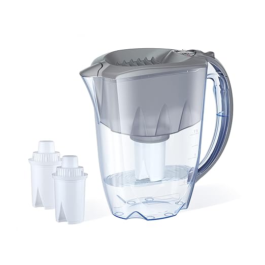 AQUAPHOR Ideal 7-Cup Water Filter Pitcher - Grey with 3 x B15 Filters - Fits in The Fridge Door - Reduces Limescale and Chlorine - Ideal for Seven Cups