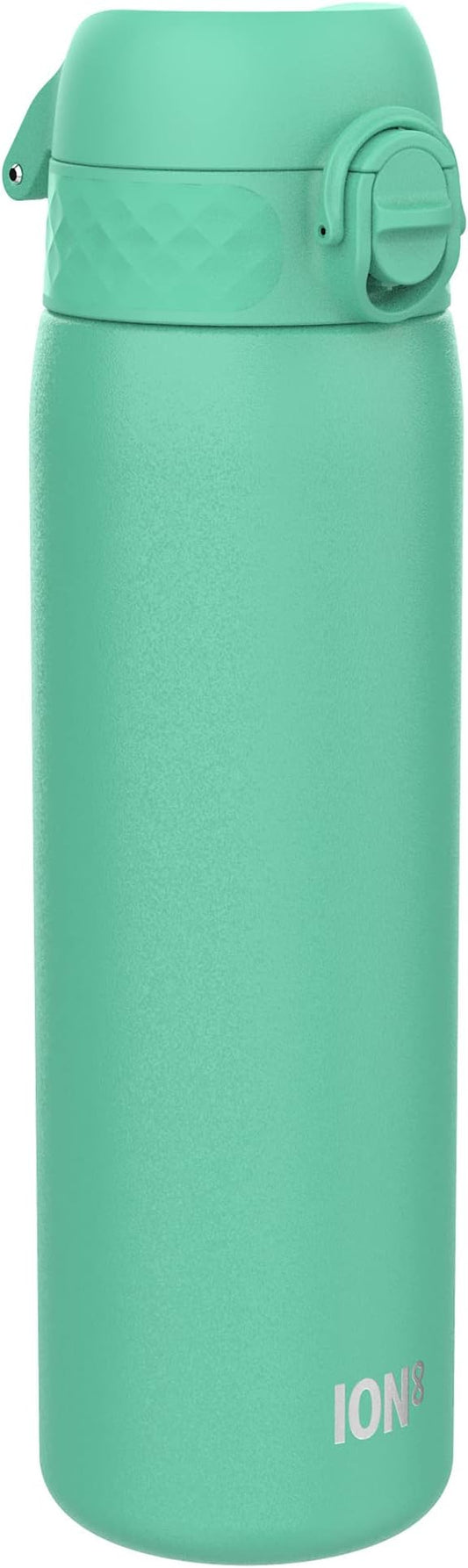 ION8 Steel Water Bottle, 600 ml/20 oz, Leak Proof, Easy to Open, Secure Lock, Dishwasher Safe, Flip Cover, Fits Cup Holders, Carry Handle, Durable, Scratch Resistant, Carbon Neutral, Teal Green