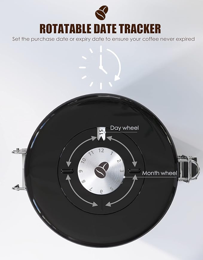 HAIOOU Airtight Coffee Canister, 22OZ +16OZ 2 Piece Stainless Steel Coffee Bean Storage Container with Date Tracker, Measuring Scoop, 6Pcs CO2 Valves, Mini Tongs for Coffee Bean, Grounds - Grey