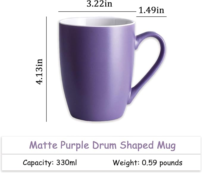 Coffee Mugs Set of 6, 12oz Ceramic Coffee Mugs with Handle, Matte Porcelain Purple Coffee Mug for Latte, Tea, Cocoa, Cappuccino, Cups for Women Men for Home Restaurant Mug (Purple)