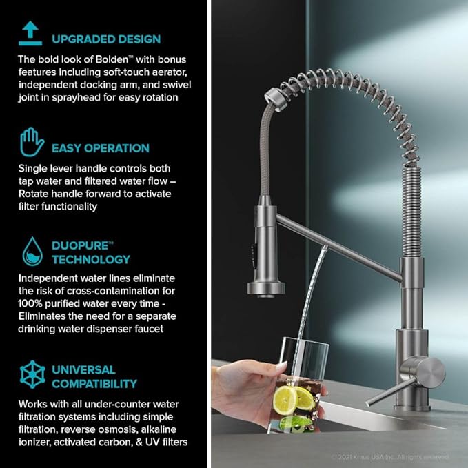 KRAUS Bolden 2-in-1 Commercial Style Pull-Down Single Handle Water Filter Kitchen Faucet for Water Filtration System in Chrome, KFF-1610CH