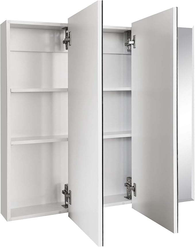 Design House Cyprus 36-in. Wide Medicine Cabinet, 3 Frameless Mirrored Doors, Pre-Assembled, Surface or Recess Mounted, White Clear, 36.3 in. W x 4.4 in. D x 30.1 in. H, 597500