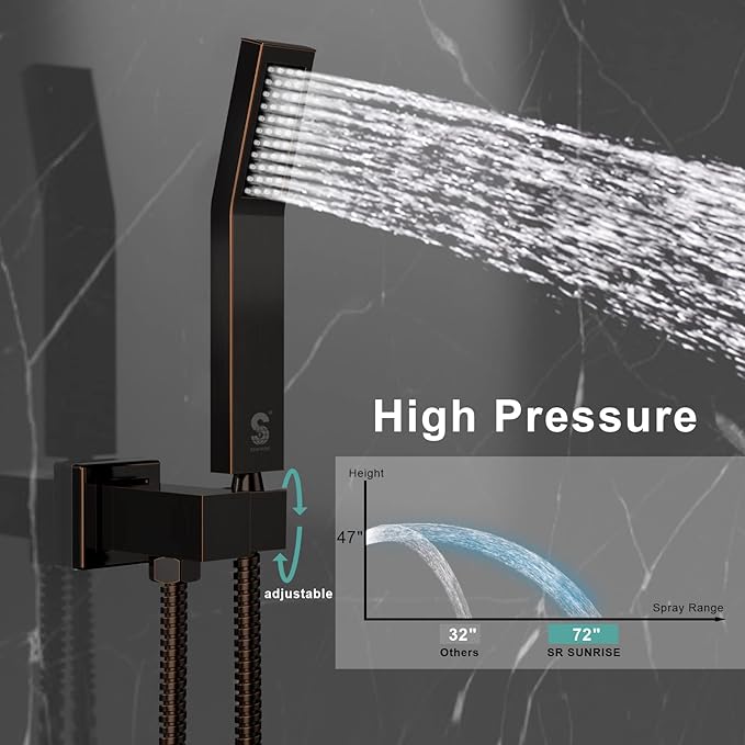 SR SUN RISE 8 Inches All Metal Bathtub Faucet Set Shower System with Tub Spout Square Rain Shower Head and Handheld Combo Shower Fixtues, Modern Valve and Trim Kit, Oil-Rubbed Bronze