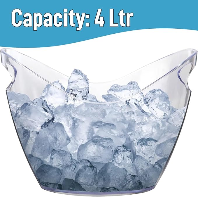 Clear Ice Buckets for Parties - Acrylic Ice Bucket - 4 Liters Beverage Tub for Drinks and Parties- Plastic Ice Bucket for Cocktail Bar - A Perfect Plastic Tub to serve Chilled Drink