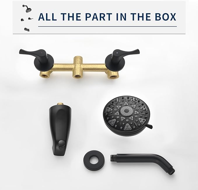 2 Handles Shower Faucet Set with Tub Spout Bathtub Shower Faucet Combo Set Shower System Complete Tub and Shower Trim Kit Wall Mounted Shower Fixtures Matte Black