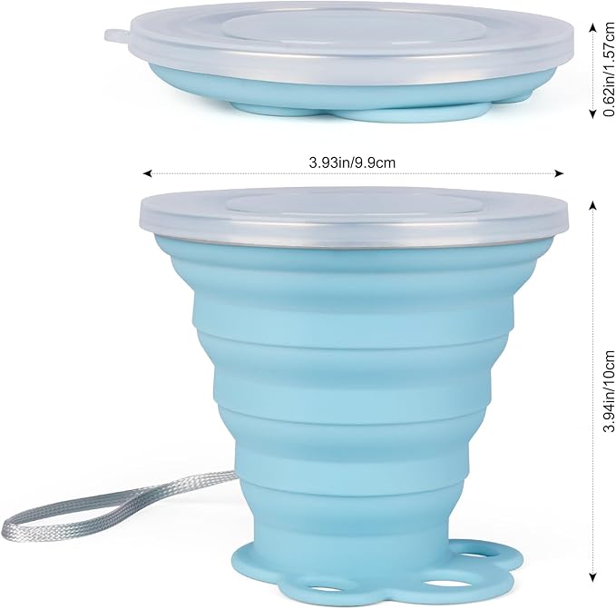 Silicone Collapsible Travel Cup Small 270ml Folding Drinking Cups Silicone Folding Camping Cup for Outdoor Hiking Travel （Blue and Grey,2Pack