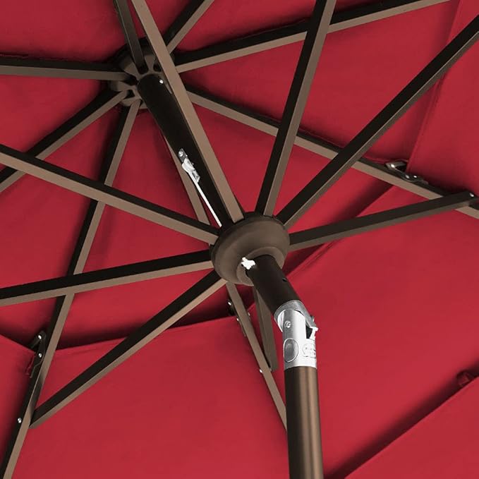 EliteShade USA 10-Year-Non-Fading 9Ft 3 Tiers Market Umbrella Patio Umbrella Outdoor Table Umbrella with Ventilation, Logo Red